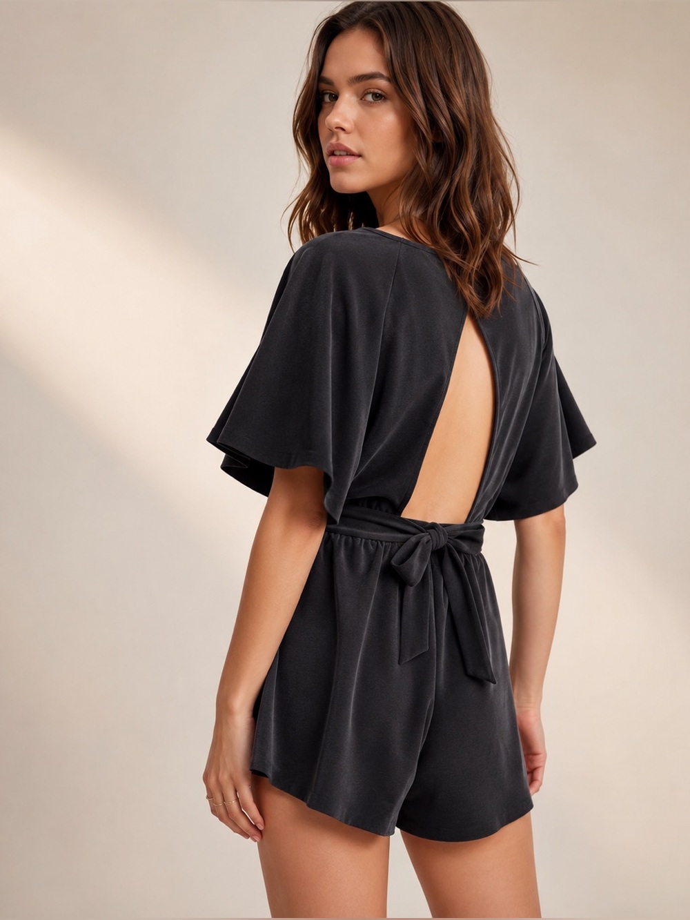 Silence + Noise| ‘Moonie’ Flutter Sleeve Open Back Romper